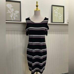🖤 White House Black Market Striped Cold Shoulder Midi Dress – Medium – NWOT